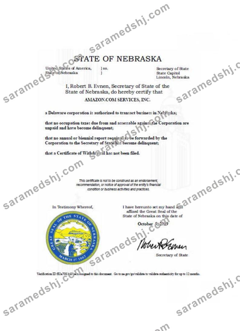 USA Nebraska certificate of good standing